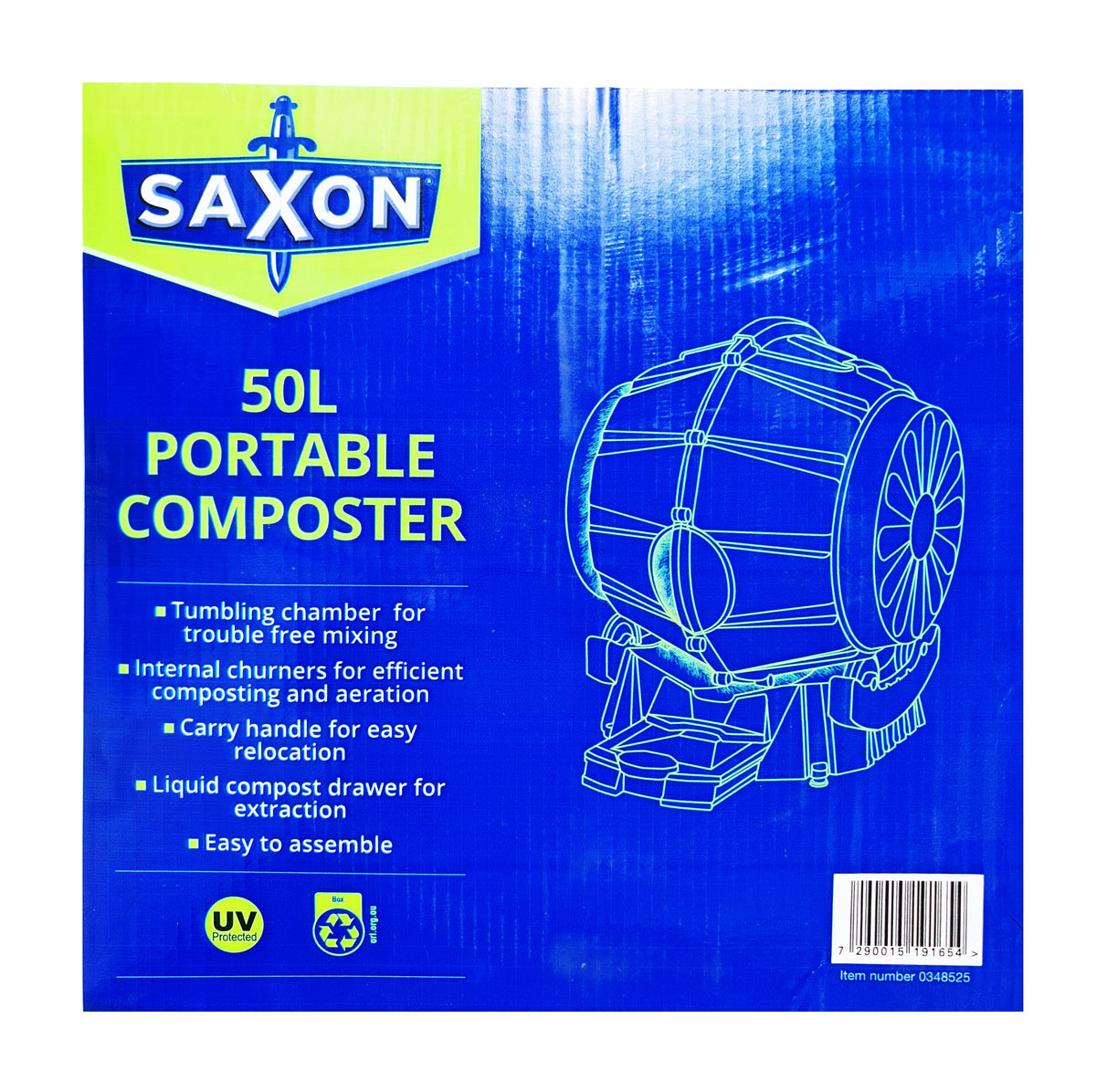 Saxon Composter Saxon 50L Portable Composter with Tumbling Chamber/Internal Churners ...