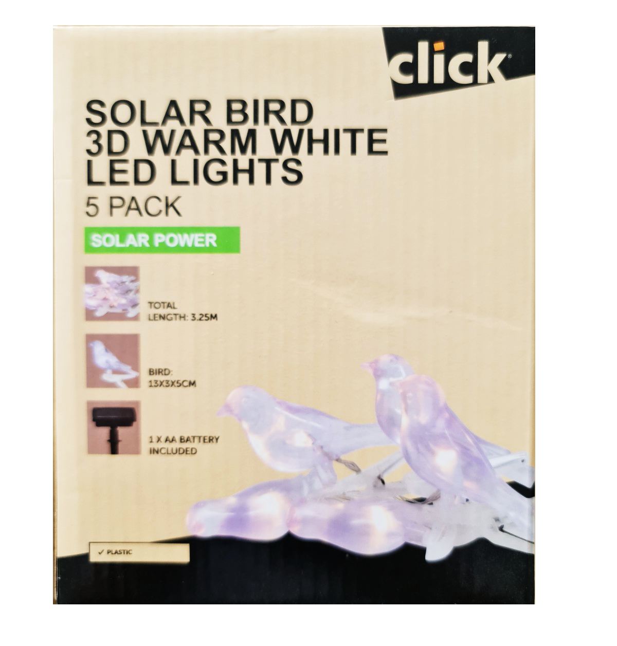 Click Solar Bird 3D Warm White LED Lights 5 Pack - TheITmart