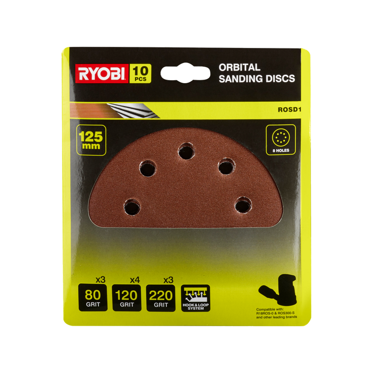Ryobi 125mm Orbital Sanding Discs - 2 Pack/ For Models R18ROS-0 and ROS300-S