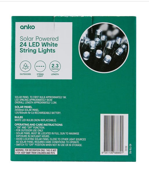 Solar Powered 24 LED White String Lights - TheITmart