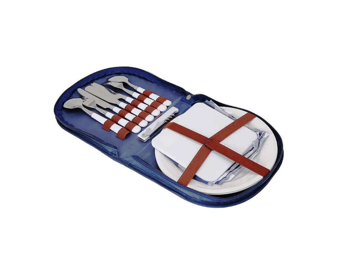 2 Person Picnic Set with Zip up Pouch / Ideal for Camping & Outdoor Trips - TheITmart