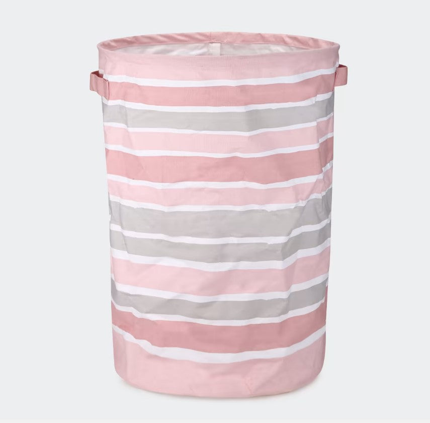 61cm Collapsible Hamper - Pink Stripe/Perfect Organizer for Laundry or Toys - TheITmart