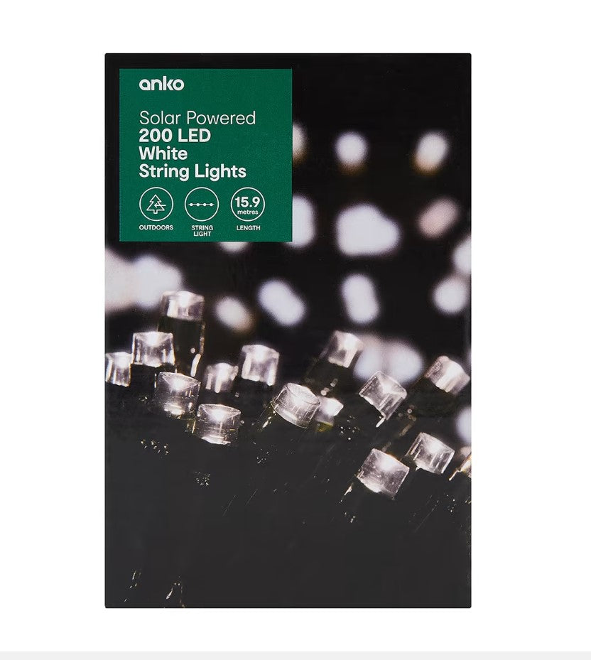 Solar Powered 200 LED String Lights - White or Multi-Colour
