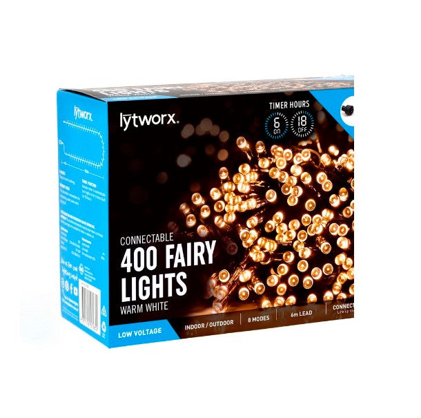 Lytworx 400 Warm White LED Connectable Fairy Party Lights 8 Functions - TheITmart