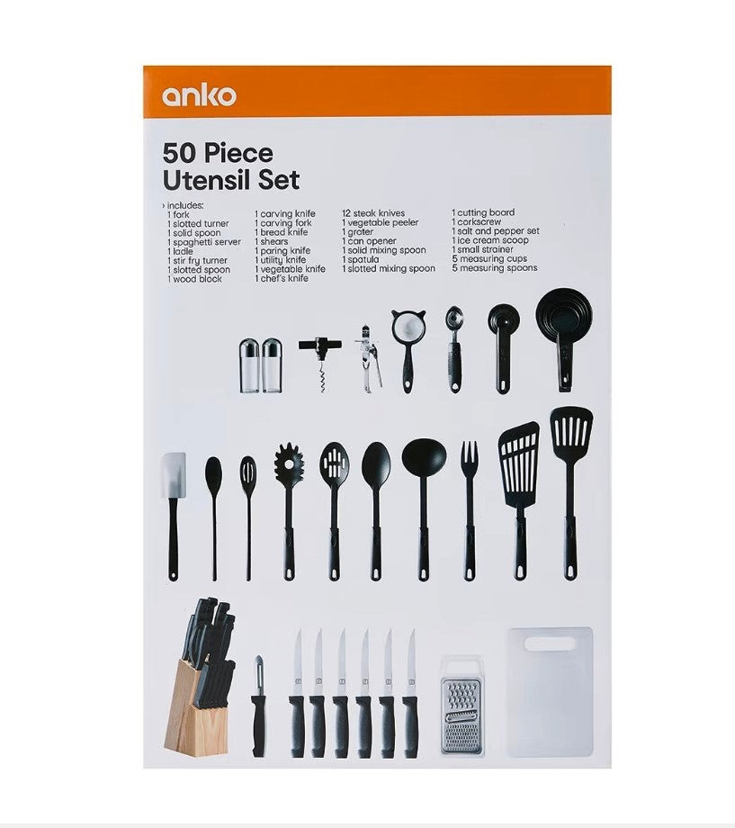50 Piece Stainless Steel Utensil Set / Ideal For Home & Camping, Outdoor