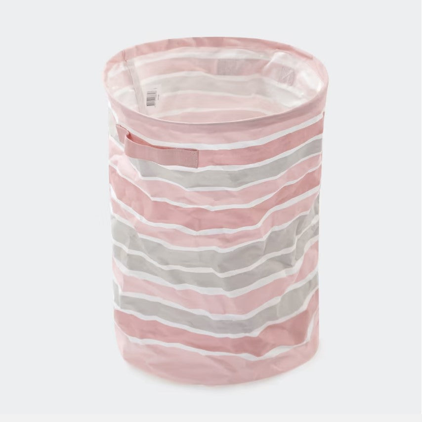 61cm Collapsible Hamper - Pink Stripe/Perfect Organizer for Laundry or Toys - TheITmart