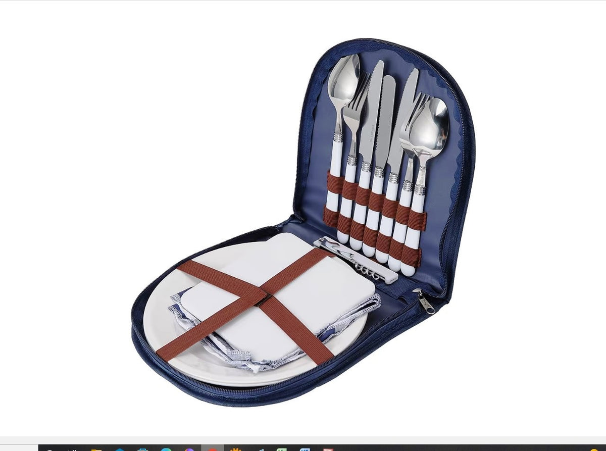 2 Person Picnic Set with Zip up Pouch / Ideal for Camping & Outdoor Trips - TheITmart