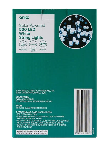 Solar Powered 500 LED White String Lights - TheITmart