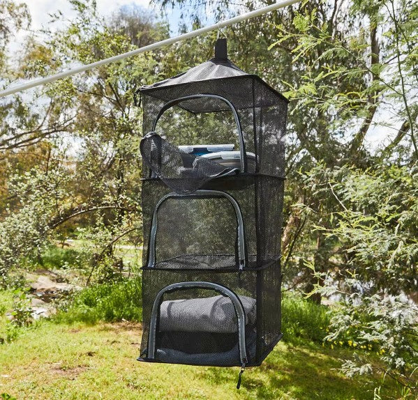 Portable Camping Hanging Storage 4 Shelf - Black