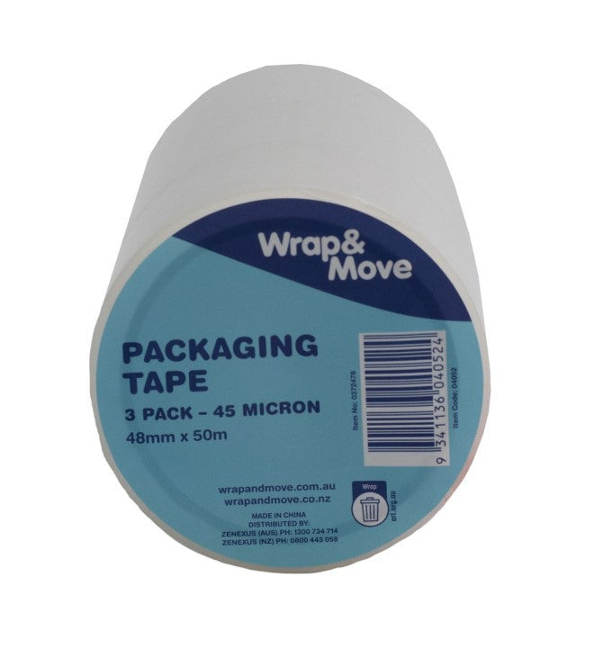 Wrap & Move 48mm x 50m 45um Clear Packing Tape - 6 Pack