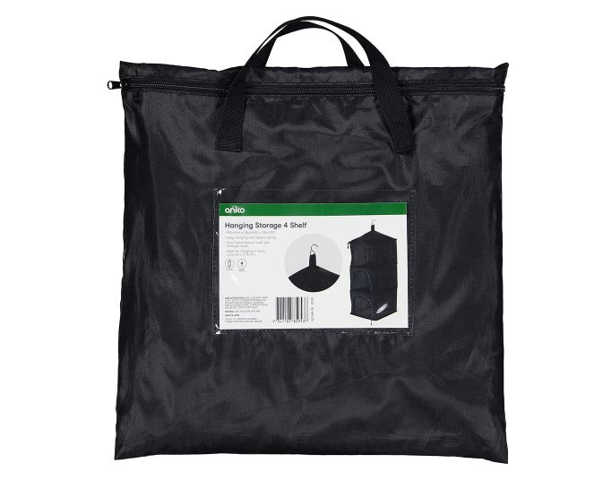 Portable Camping Hanging Storage 4 Shelf - Black