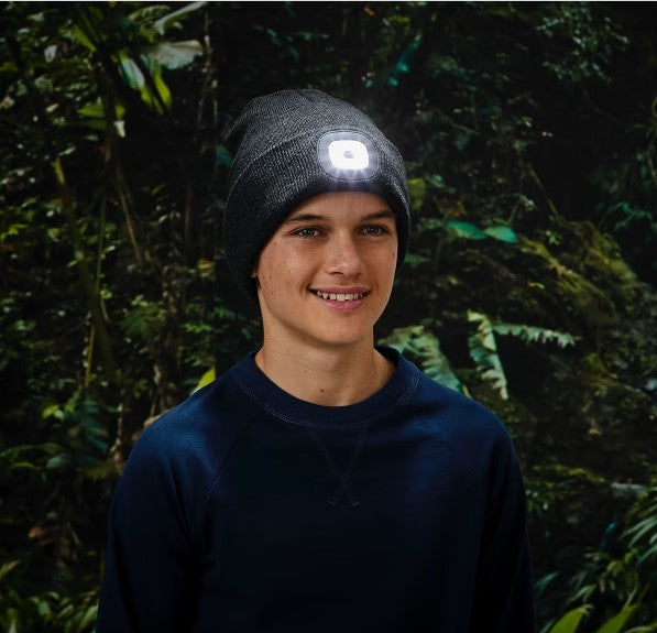 4 x SMS LED light Beanie - Grey/Ideal for Camping/Trekking - TheITmart