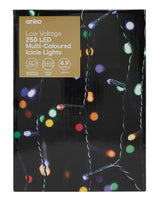 Low Voltage 250 LED Multi-Coloured Icicle Lights / Overall Length 490cm - TheITmart