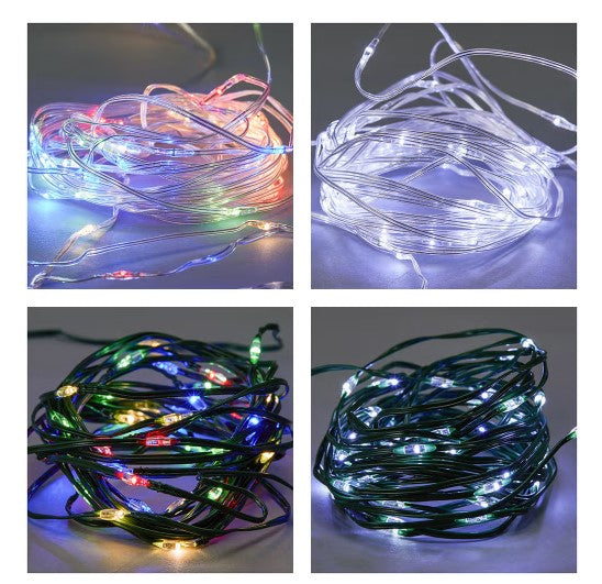 Battery Operated 100 LED Wire Lights - Assorted