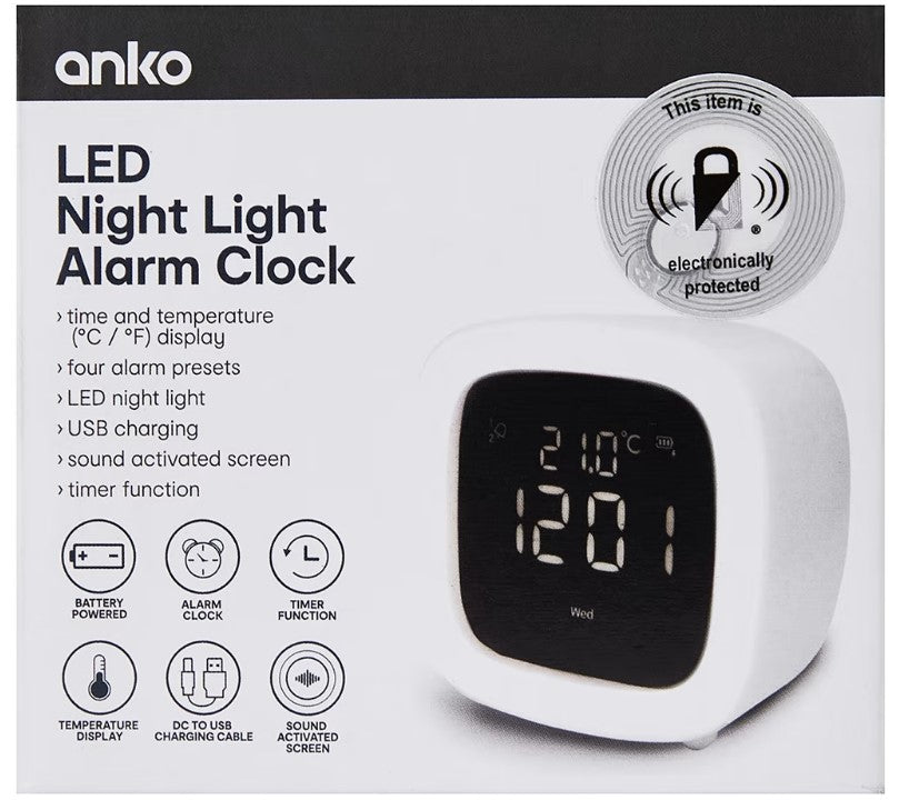 Retro TV Shaped LED Night Light Alarm Clock - White