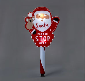 Solar Powered Santa Stop Here Stake