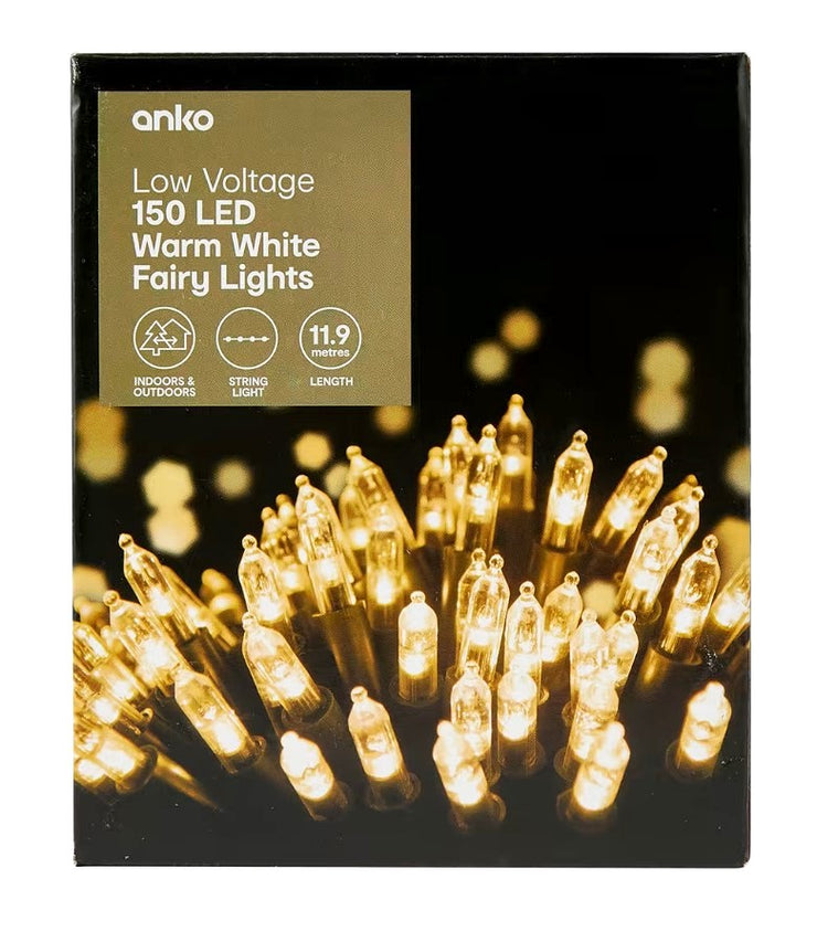 Low Voltage 150 LED Warm White Fairy Lights/8 Functions/Indoor Or Outdoor