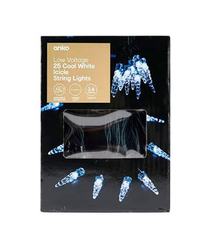 Low Voltage 25 Cool White LED ICICLE String Lights/Indoor & Outdoor