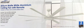 Mistral 203cm Matte White Aluminum Ceiling Fan With Remote