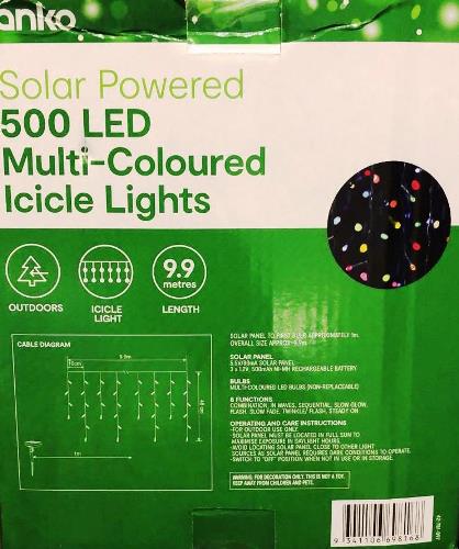 Anko Solar Powered 500 LED ICICLE Lights - TheITmart