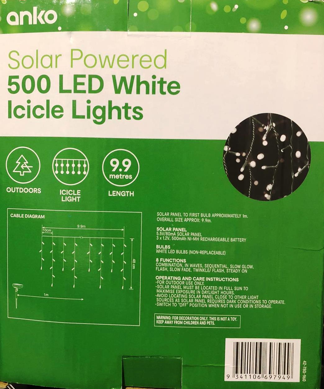 Anko Solar Powered 500 LED ICICLE Lights - TheITmart