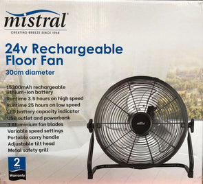Mistral 30cm Black 24V Rechargeable Floor Fan
