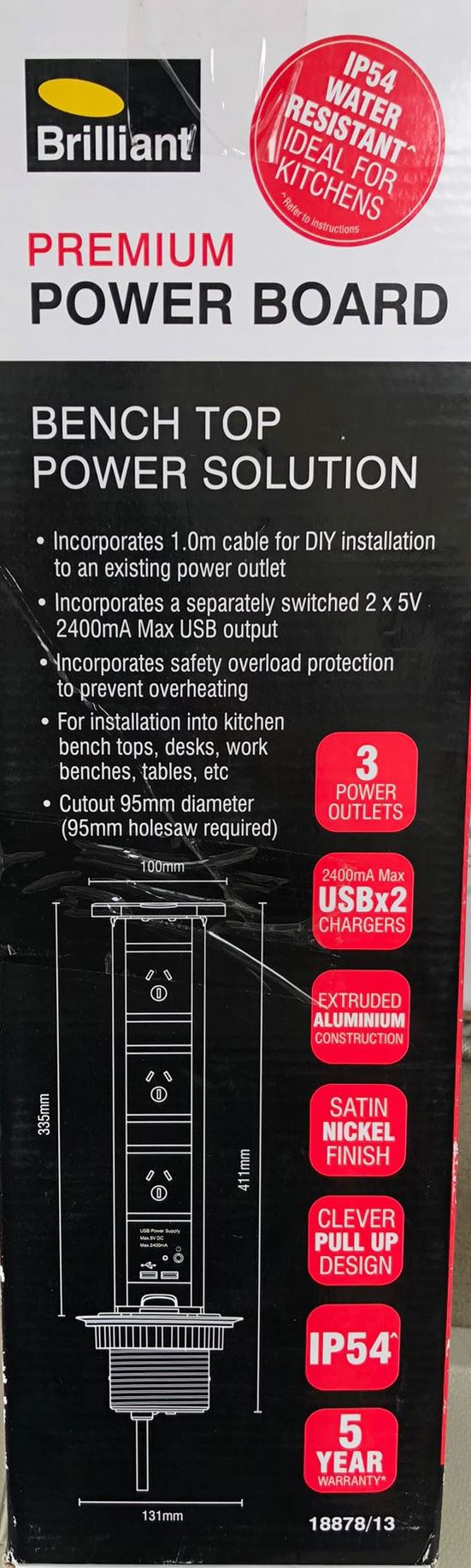 Brilliant Premium Power Board/ Ideal for Kitchen, Benchtops , Office Workplace - TheITmart