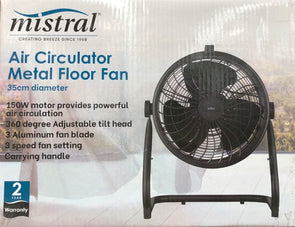 Mistral 33cm dia 150W Air Circulator Metal Floor Fan - Black