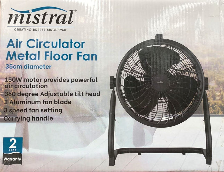 Mistral 33cm dia 150W Air Circulator Metal Floor Fan - Black