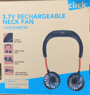 Click Portable Hand-free Rechargeable Neck Fan/3 Speed Settings/Adjustable