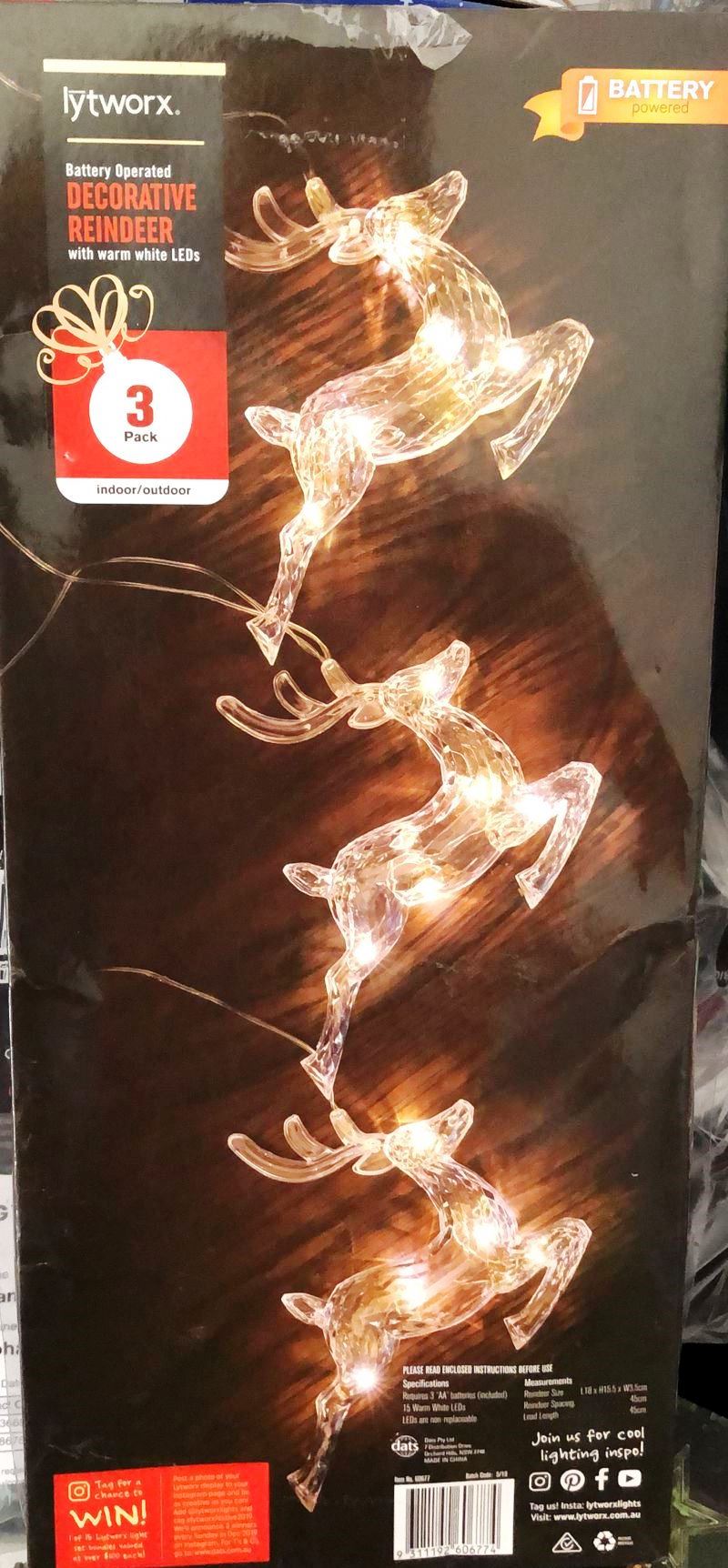 LYtworx 15 LED Warm White Battery Operated Indoor Reindeer Lights - 3 Pack - TheITmart