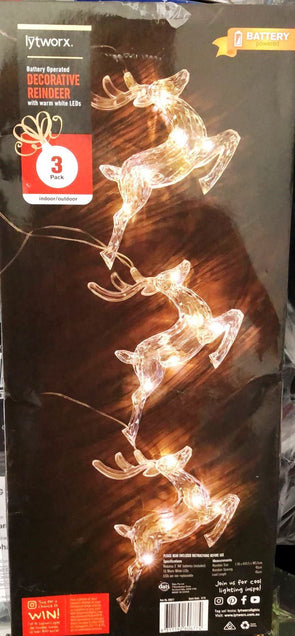 Warm White Battery Operated Indoor Reindeer Lights/15 LEDs/Festive Light 3 Pack - TheITmart