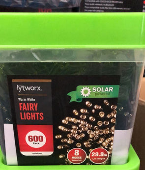 Lytworx 600 LED Warm White Solar Fairy Lights / 29.9m Lit length