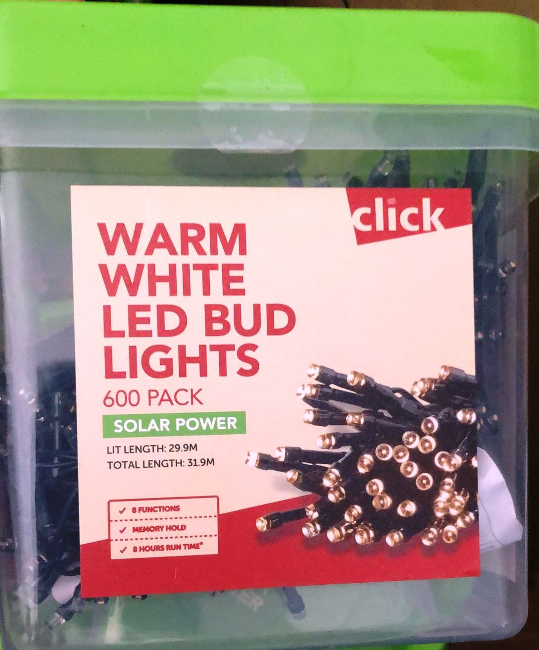 Click Festive 29.9m 600 LED Warm White Solar Fairy Lights