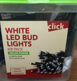 Click Festive 29.9m 600 LED White Solar Fairy Lights
