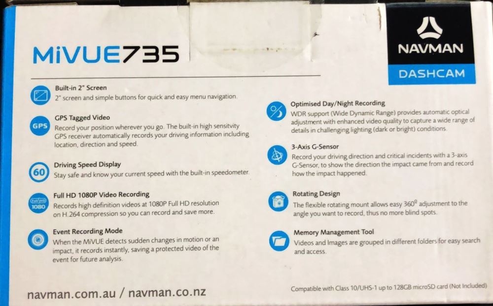 Navman MiVUE735 Full HD 1080P In-Car Camera / Black