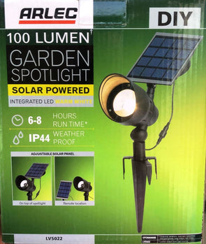 Arlec 100 Lumens LED Garden Spot Solar Light / 6-8 hours Run Time/ Weather Resistant