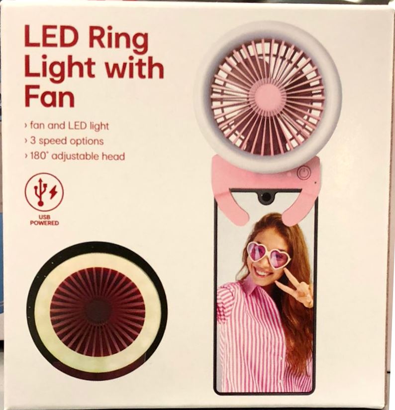 Anko USB Powered LED Ring Light with Fan- Pink / 180 Adjustable Head/ 3 Fan Speeds