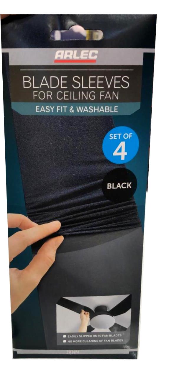 Arlec Indoor Ceiling Fan Blade Sleeve - 4 Pack / Black Or White / Washable /Easy to Install