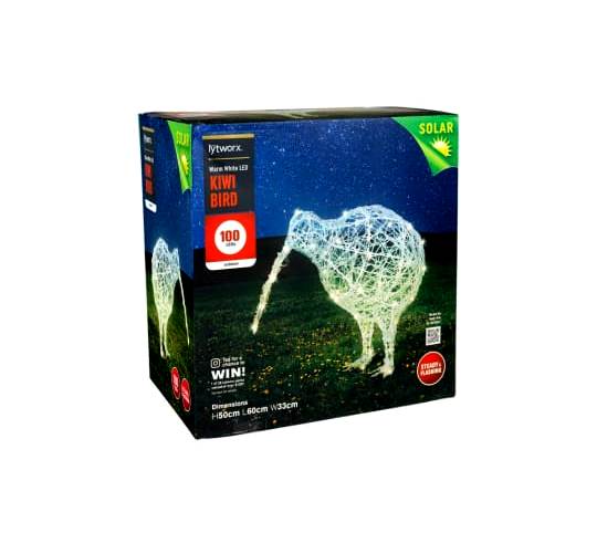 Lytworx Festive 50cm Warm White 100 LED Solar Kiwi Bird Statue