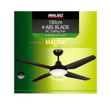Arlec 130cm Black 4 Blade Madrid DC Ceiling Fan with Remote Control - TheITmart