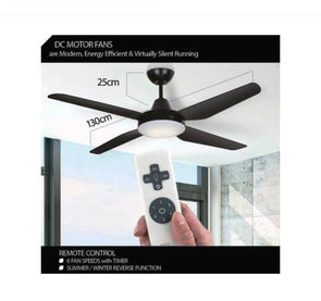 Arlec 130cm Black 4 Blade Madrid DC Ceiling Fan with Remote Control