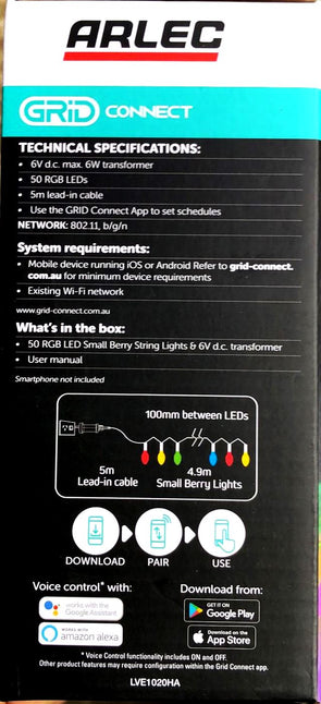 Arlec Grid Connect Low Voltage Smart 50 RGB LED Small Berry String Lights/Sound Sync