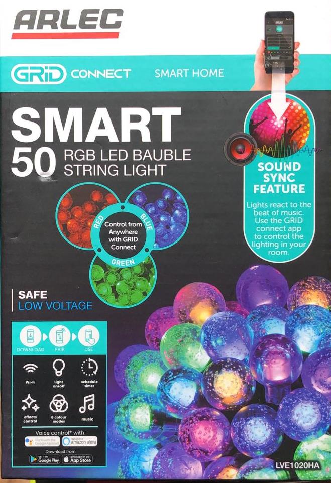 Arlec Grid Connect Low Voltage Smart 50 RGB LED Bauble String Lights/Sound Sync - TheITmart
