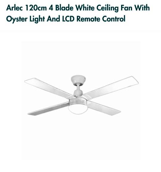 Arlec 120cm White 4 Blade Ceiling Fan With Oyster Light & LCD Remote Control - TheITmart