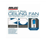 Arlec 120cm White 4 Blade Ceiling Fan With Oyster Light & LCD Remote Control - TheITmart
