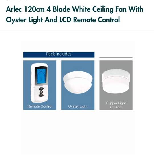 Arlec 120cm White 4 Blade Ceiling Fan With Oyster Light & LCD Remote Control - TheITmart