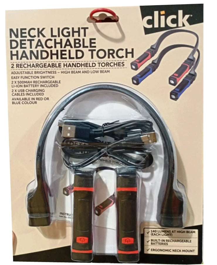 Click Rechargeable Neck Light Detachable Handheld Torch - Pack of 2