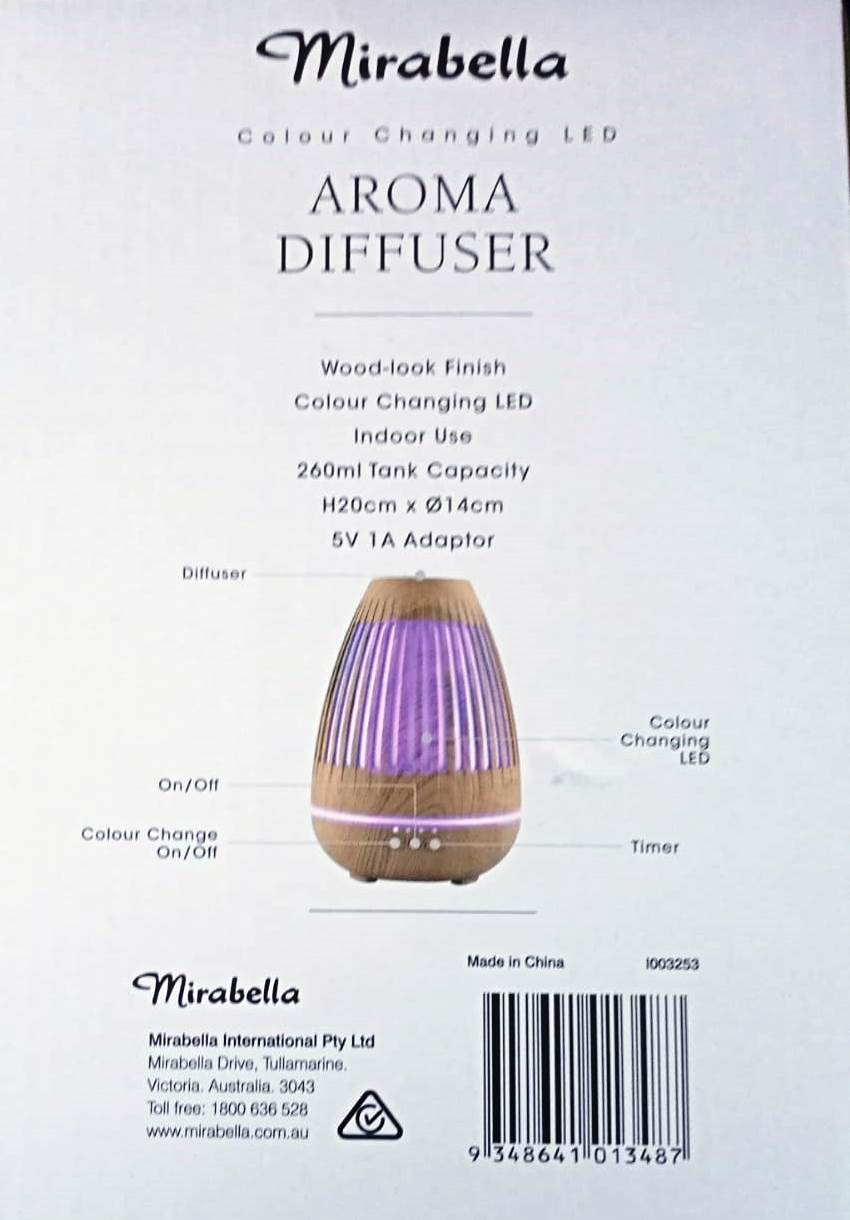 Mirabella 260ml Wood Look Aroma Diffuser With Colour Changing LED