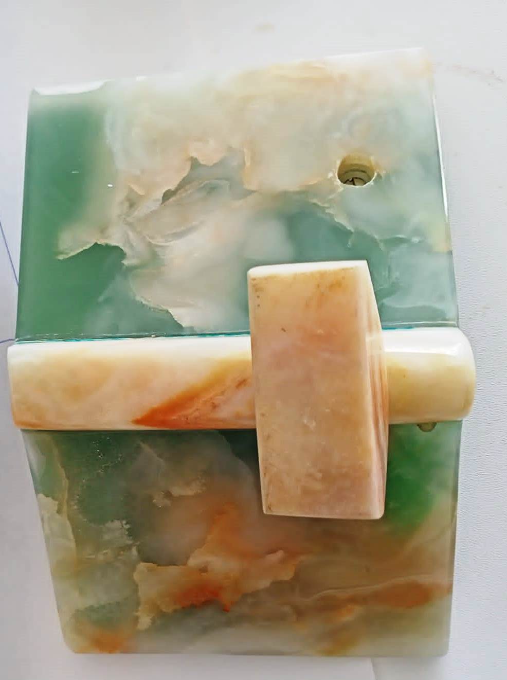 Natural Marble Onyx Hand Carved Book & Pen-Holder Decoration Piece with Clock - TheITmart